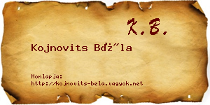 Kojnovits Béla névjegykártya